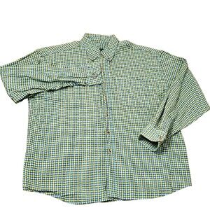 Trails Shirt Mens XL Green Blue Check 100% Cotton Button-Down Long Sleeve